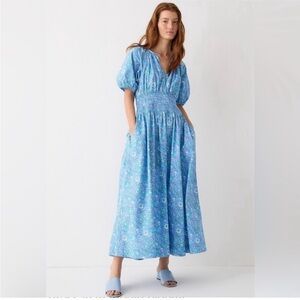 NWT J Crew Provence smocked waist midi dress blue eyelet